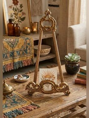 Vintage Baroque Ornate Brass Tabletop Easel Anthropologie StyleGoldDisplay Stand